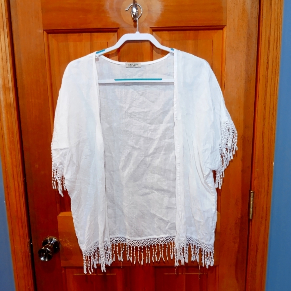 Valentina Naldi 100% linen white open short sleeve top size M
